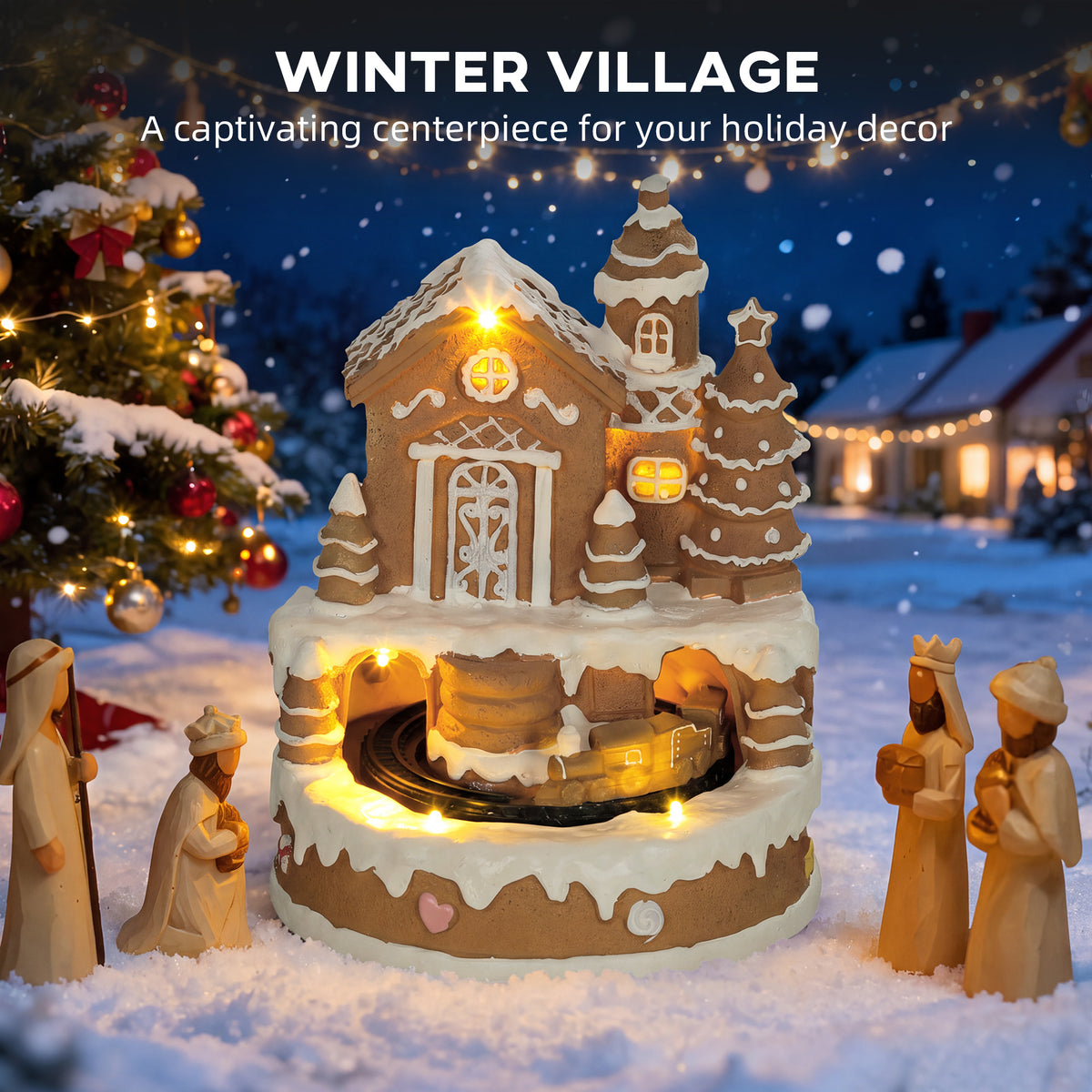 HOMCOM Christmas Gingerbread House in Brown
