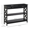 HOMCOM Console Table Side Desk w/ Shelves Drawers Open Top X Support Frame Living Room Hallway Home Office Furniture Black