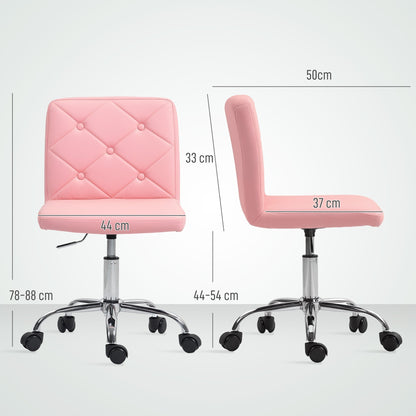 كرسي مكتب هوكوم بدون ذراعين من جلد البولي يوريثان، كرسي كمبيوتر دوار عصري للزينة مع عجلات دوارة وارتفاع قابل للتعديل للمنزل والدراسة وغرفة النوم، وردي