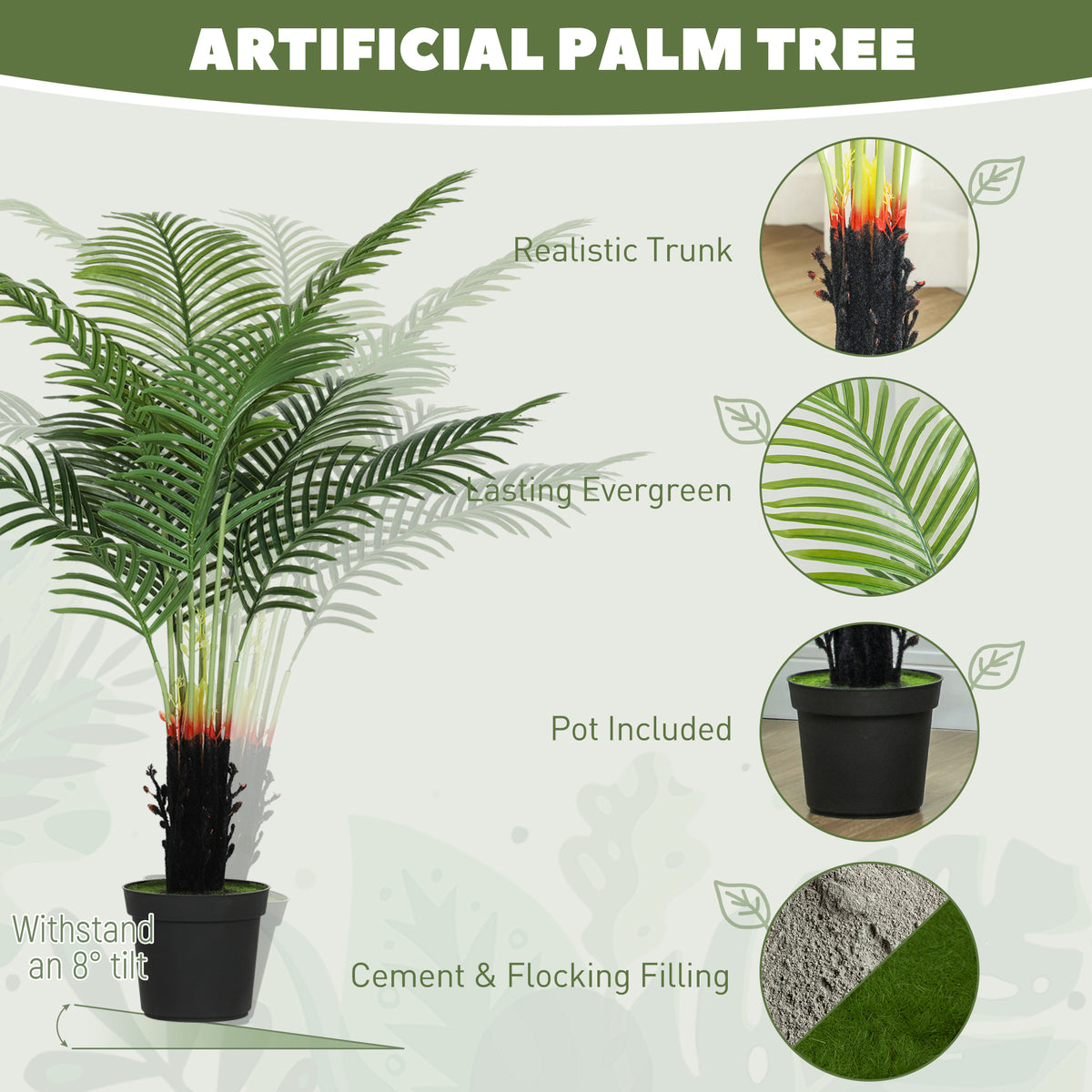 HOMCOM 120cm Artificial Areca Palm Tree in Green