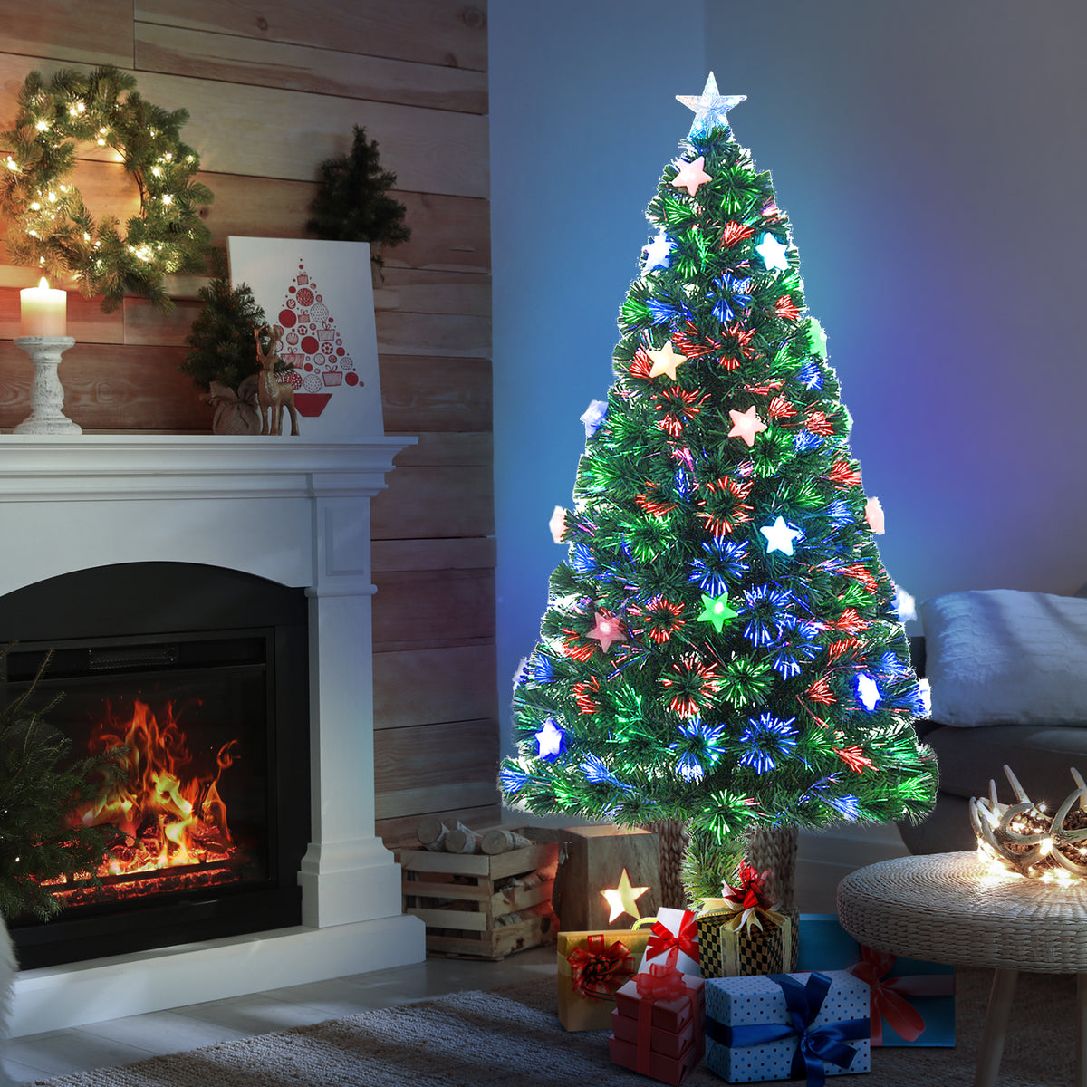 HOMCOM 5FT Prelit Artificial Christmas Tree in Green