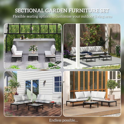 Outsunny Four-Piece Garden Corner Sofa Set with 2 Loveseats and 2 Coffee Tables - Grey