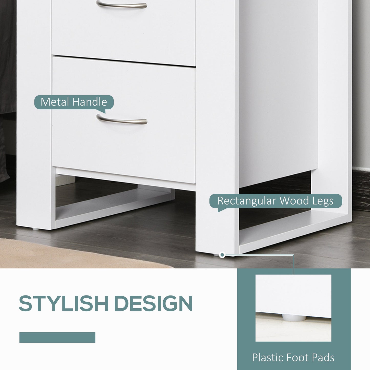 HOMCOM Bedroom Furniture Set, Drawer Chest and Nightstand, Modern White