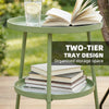 Outsunny Patio Side Table, 2-Tier Round Coffee End Table for Garden Balcony Living Room Bedroom, Light Green