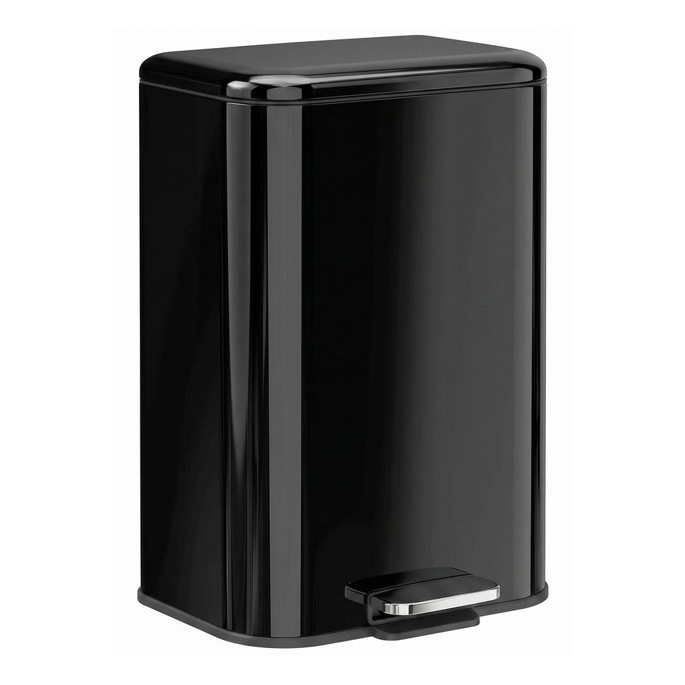 HOMCOM 20 L Kitchen Pedal Bin, Metal Rubbish Bin with Removable Inner Bucket, Soft-Close & Stay-Open Lid, High Gloss Black