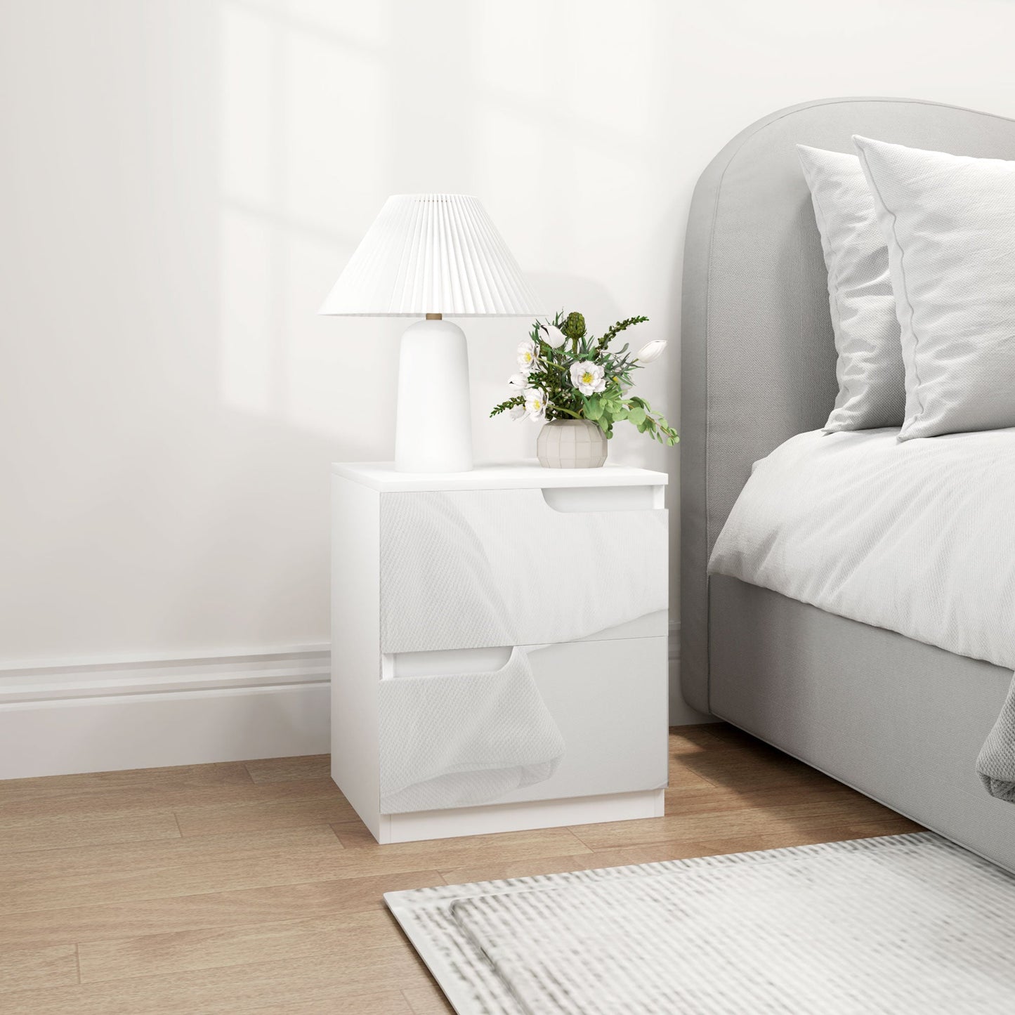 HOMCOM Chest of Drawers and Bedside Table, Modern, High Gloss