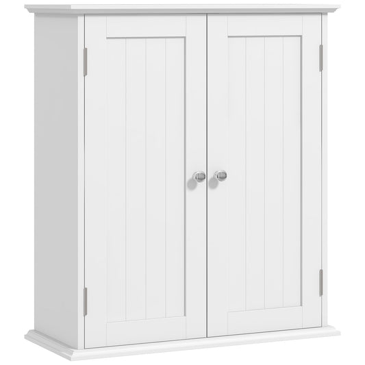 HOMCOM Bathroom Wall Cabinet, 3-Tier Wall-Mounted Bathroom Storage Cabinet with Adjustable Shelf, White