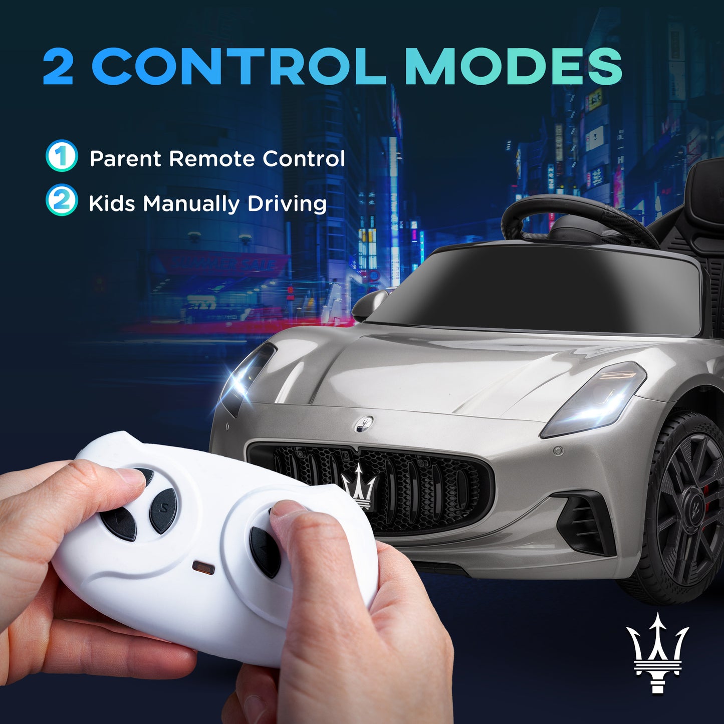 سيارة كهربائية للأطفال من AIYAPLAY Maserati Gran Turismo Folgore Lincesed بقوة 12 فولت مع جهاز تحكم عن بعد وبدء تشغيل ناعم، باللون الرمادي