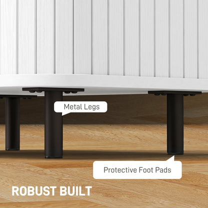 HOMCOM Nightstand with Sliding Doors and Metal Legs White Wood Effect