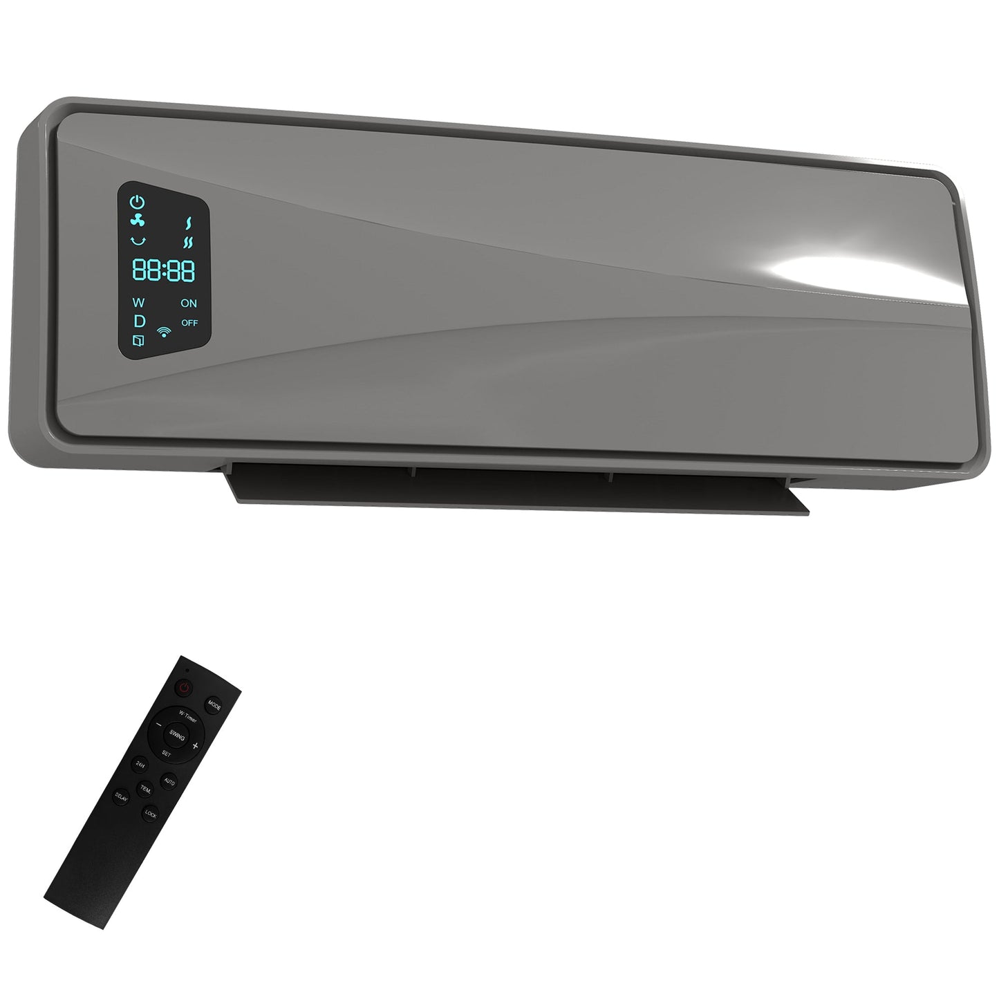 HOMCOM 2000W Ceramic Electric Heater with Fan, Adjustable Thermostat, Wall Mounted - Grey