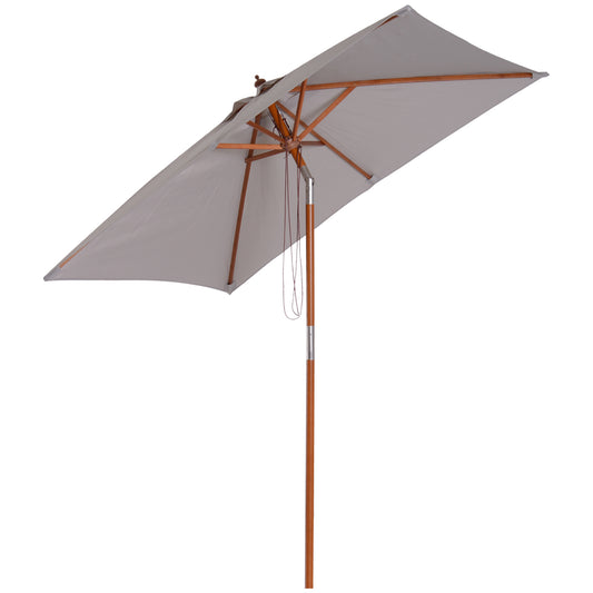 Outsunny 2m Tilting Wooden Pole Parasol - Grey
