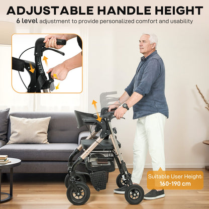 HOMCOM Rollator Walker Wheelchair, with Seat - Black
