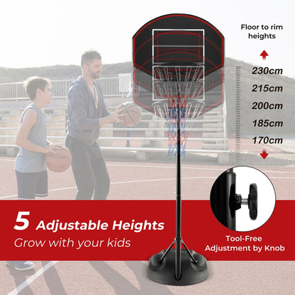 The portable basketball hoop showing the adjustable height knob