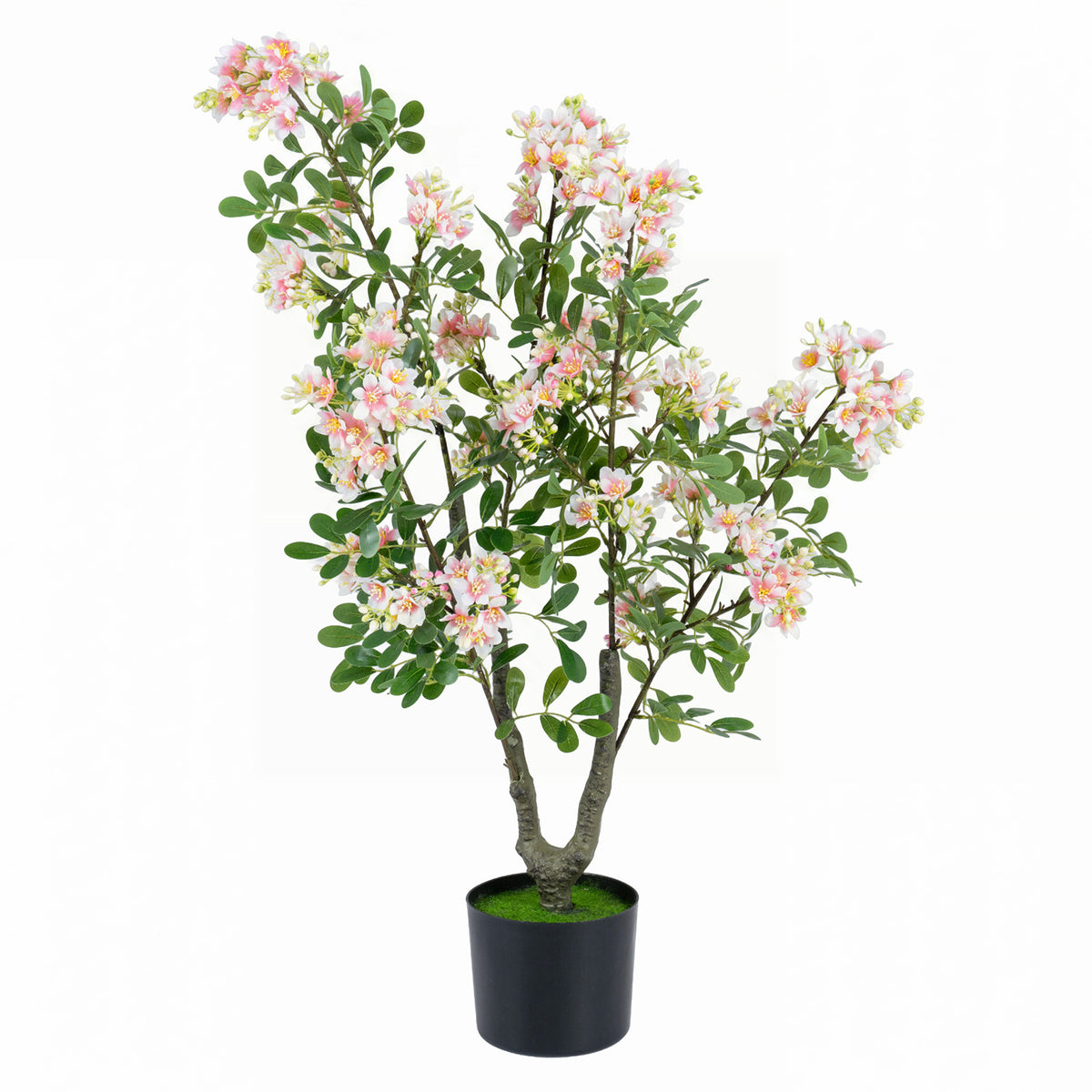 1 Piece 90 CM Artificial Impatiens Blossom Tree Faux Pink Floral Plant in Cement-filled Pot-Pink