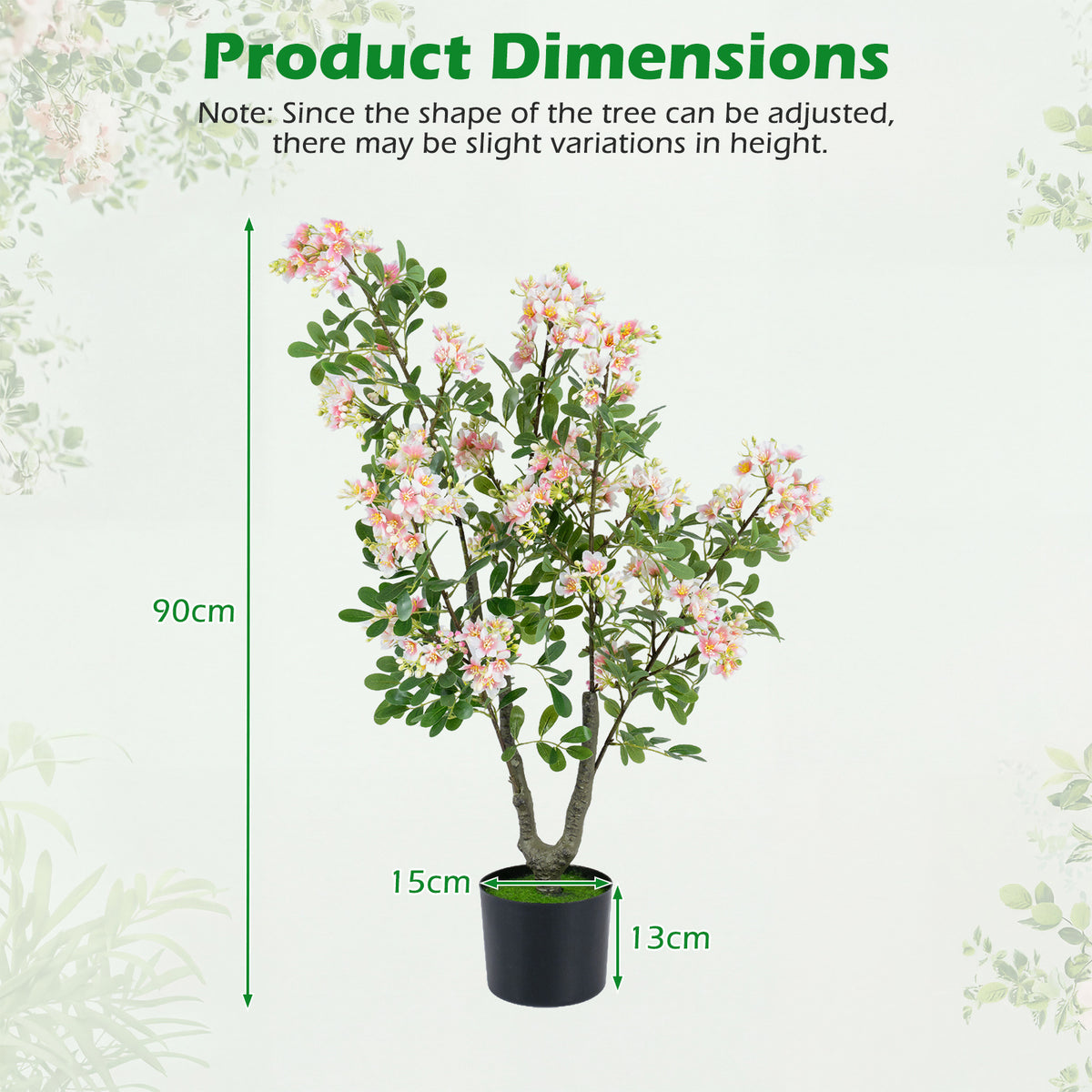 1 Piece 90 CM Artificial Impatiens Blossom Tree Faux Pink Floral Plant in Cement-filled Pot-Pink