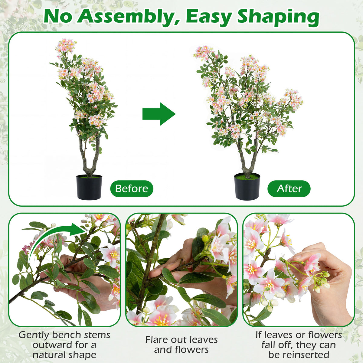 1 Piece 90 CM Artificial Impatiens Blossom Tree Faux Pink Floral Plant in Cement-filled Pot-Pink