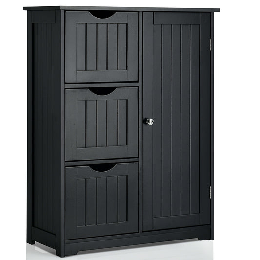 1-Door Freestanding Bathroom Cabinet with 3 Drawers in black, shown from the front