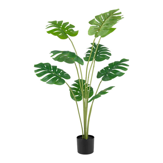 120 cm Artificial Monstera Deliciosa Plant in Pot, a tall faux plant with large green leaves in a black pot