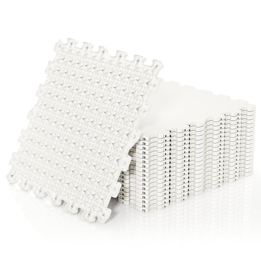 10/18 Pack Hockey Flooring Tiles for Training-18 Pack, a stack of interlocking white tiles