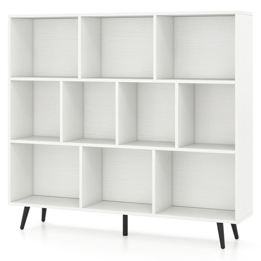 10-Cube Bookcase 120 CM Mid Century Modern Storage Organizer-White