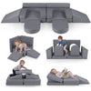 10 PCS Modular Kids Play Couch Toddler Climb and Crawl Foam Playset-Grey