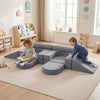 10 PCS Modular Kids Play Couch Toddler Climb and Crawl Foam Playset-Grey