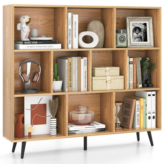 10-Cube Bookcase 120 CM Mid Century Modern Storage Organizer filled with books and decorative items