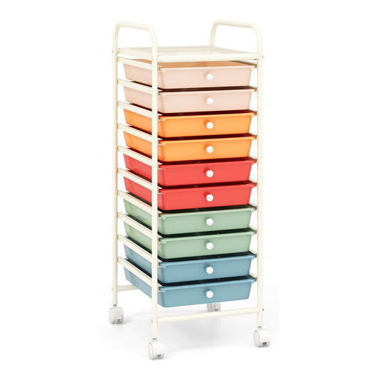 10 Drawers Mobile Storage Trolley with colourful drawers and wheels
