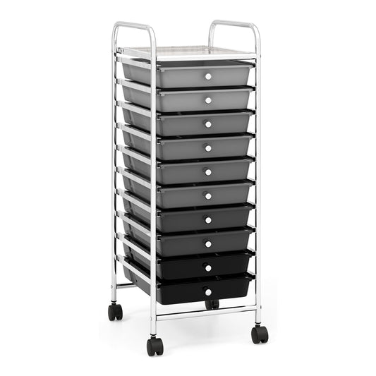 10 Drawers Mobile Storage Trolley with 4 Wheels for Beauty-Silver Grey