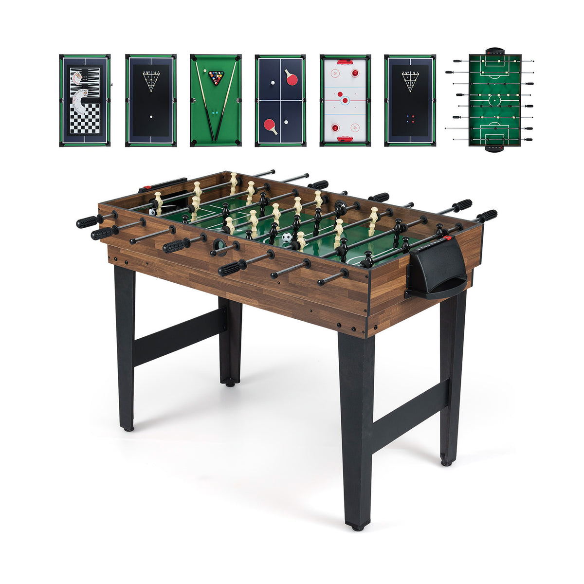 10-in-1 Combo Game Table Set shown with various game board inserts and foosball configuration
