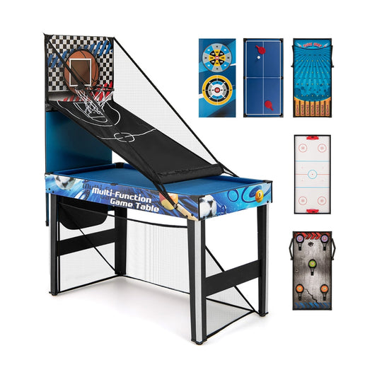 10-in-1 Combo Game Table Set with basketball hoop and various game boards displayed