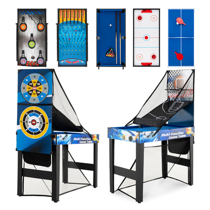 The game room table set showing various flat game boards and two full table configurations