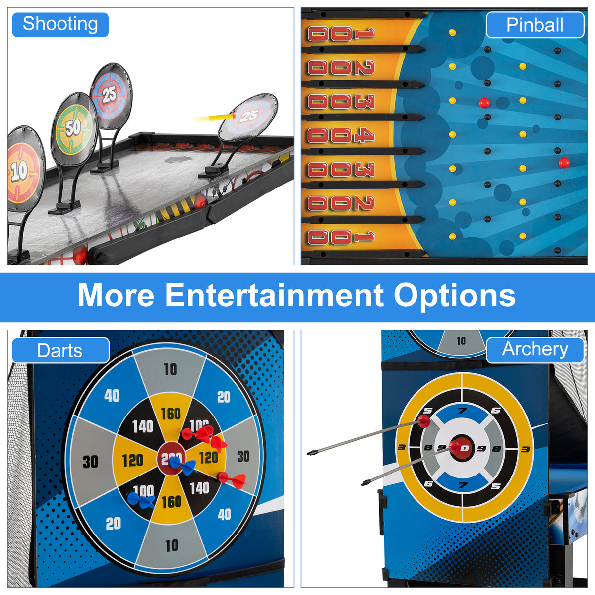 The game room table set highlighting four different target and shooting game modes
