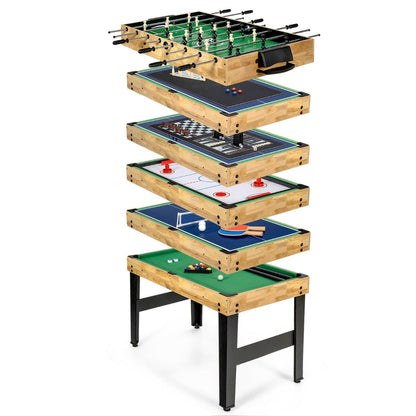 The game table with all interchangeable playing surfaces stacked vertically