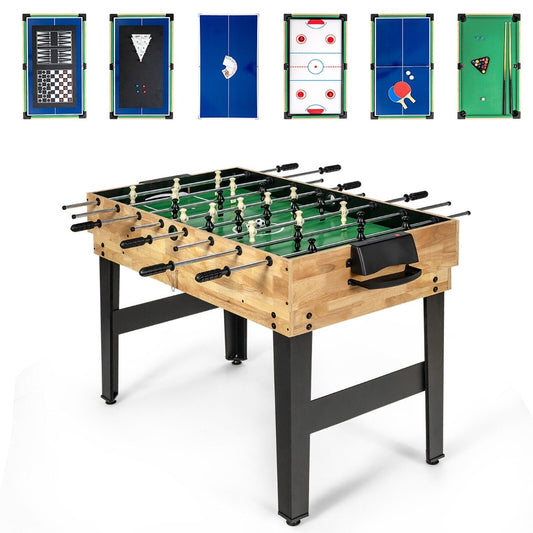 10-in-1 Multi Stackable Combo Game Table shown with various game board tops and foosball base
