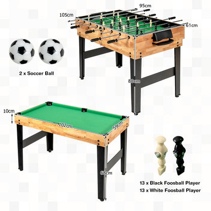 The game table with dimension labels and individual foosball player figures