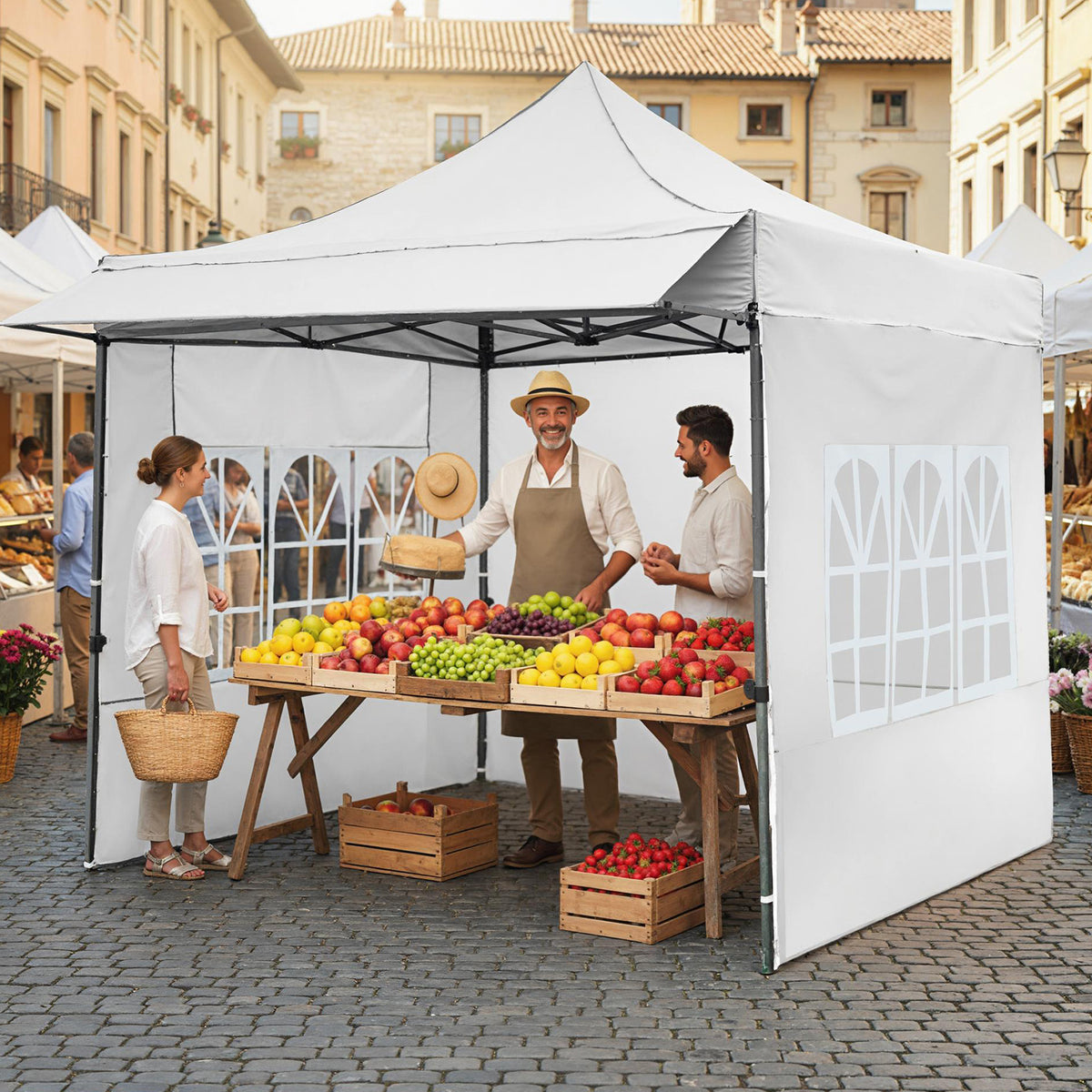 10 x 10 Pop Up Canopy Tent with 3 Sidewalls-White