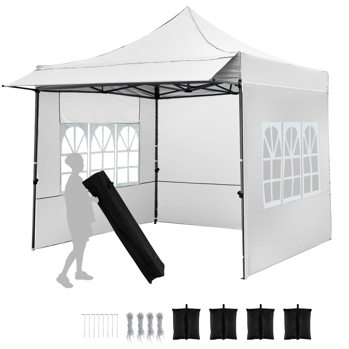 10 x 10 Pop Up Canopy Tent with 3 Sidewalls-White