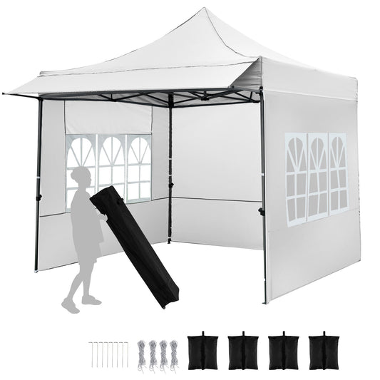 10 x 10 Pop Up Canopy Tent with 3 Sidewalls-White