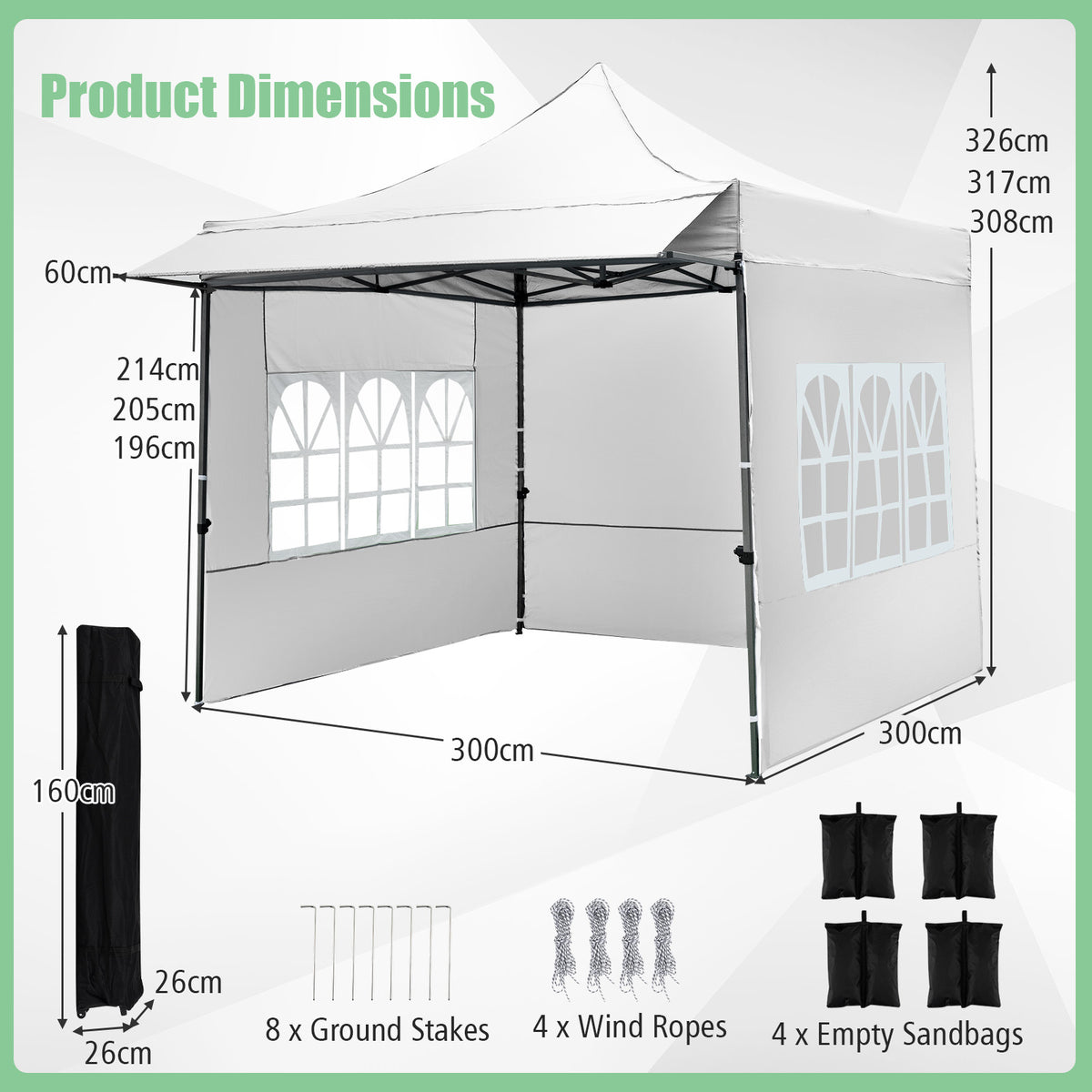 10 x 10 Pop Up Canopy Tent with 3 Sidewalls-White