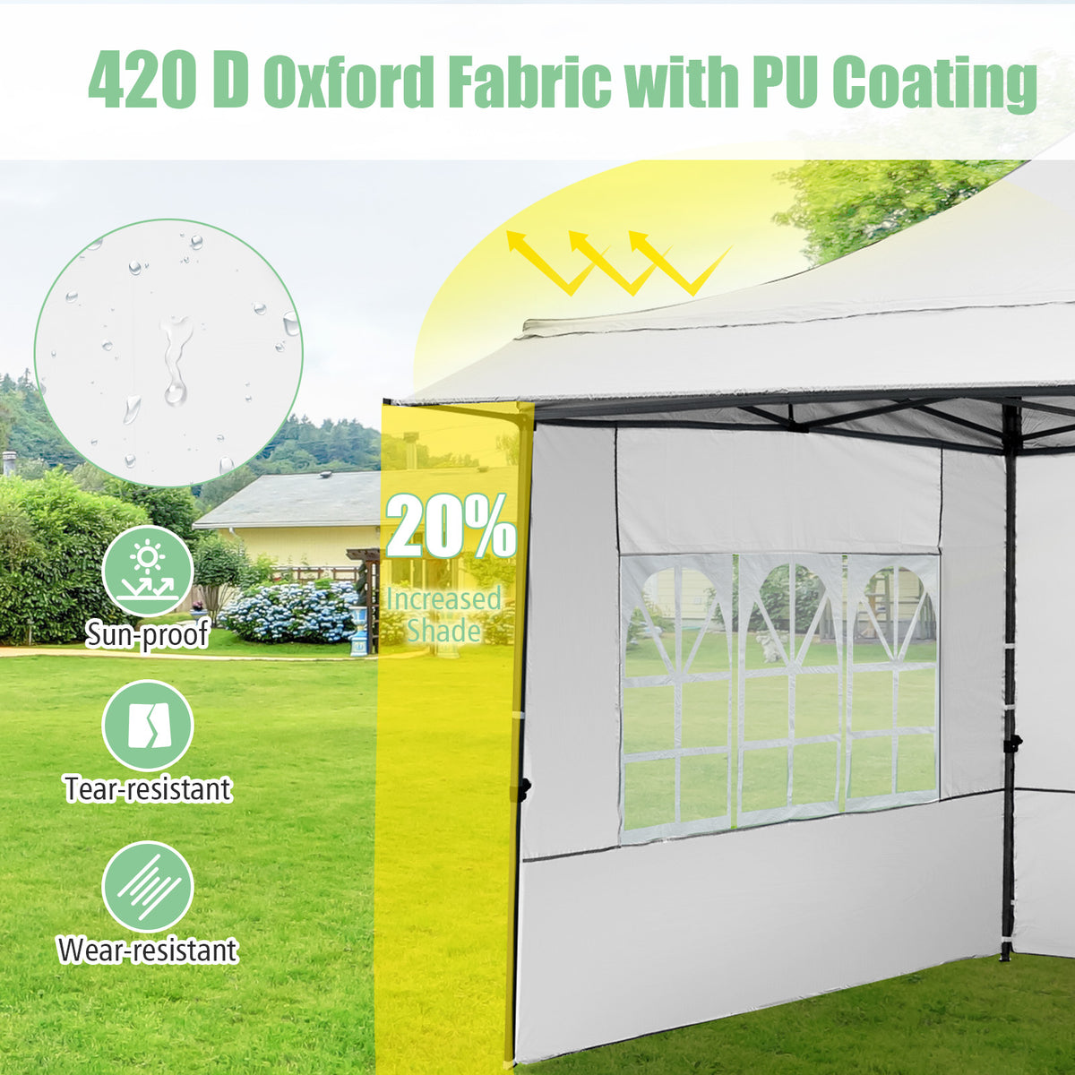 10 x 10 Pop Up Canopy Tent with 3 Sidewalls-White