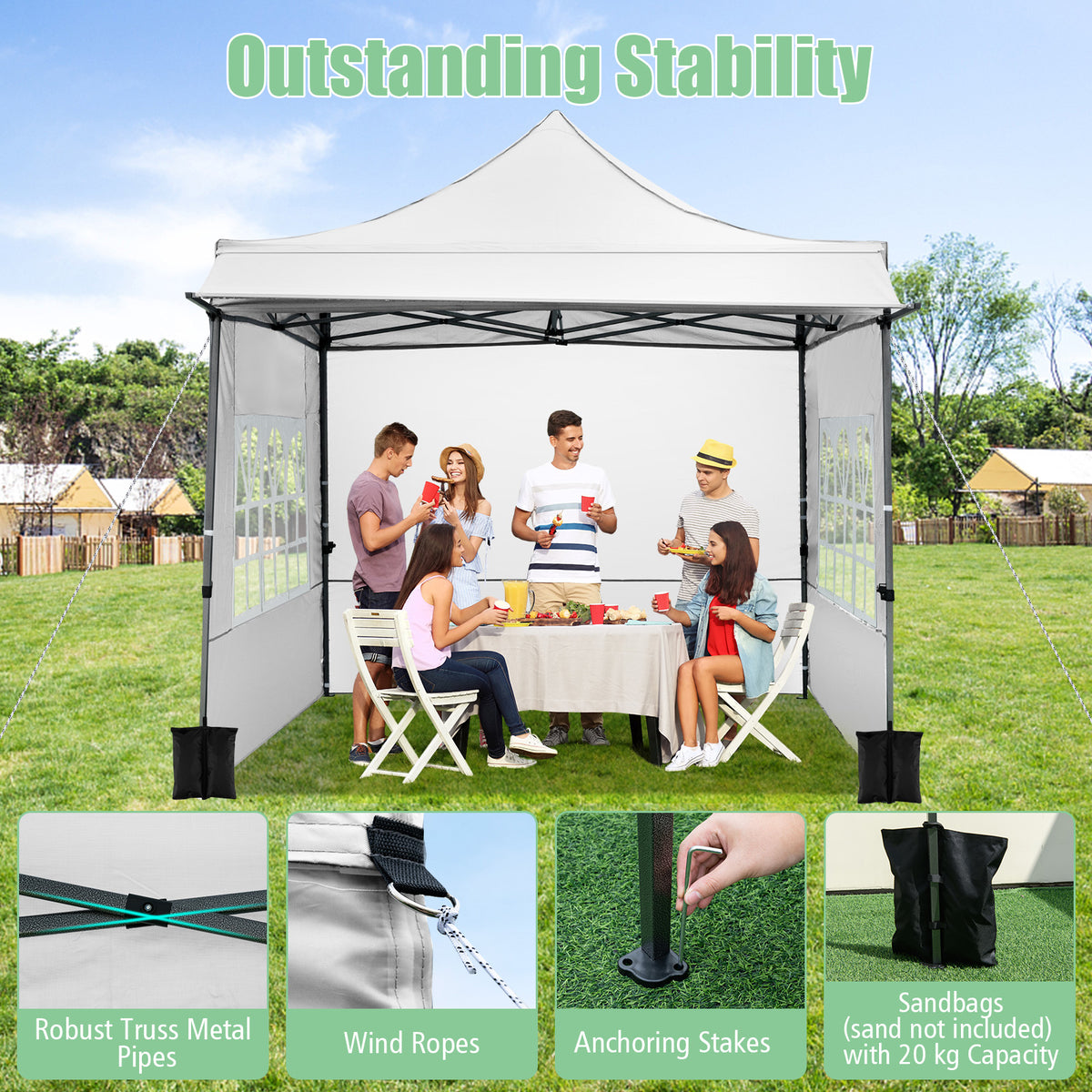 10 x 10 Pop Up Canopy Tent with 3 Sidewalls-White
