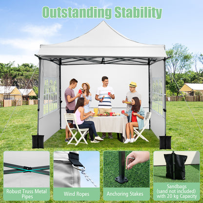 10 x 10 Pop Up Canopy Tent with 3 Sidewalls-White