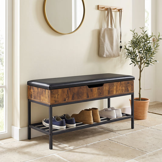 100 CM Shoe Storage Bench in Rustic Brown