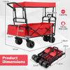 100 L Folding Garden Cart with Adjustable Handles and Canopy-Red