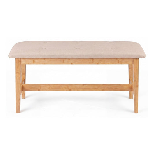 100 CM Button Tufted End of Bamboo Bed Bench with Padded Seat-Natrual in a studio setting
