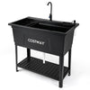100L Utility Sink Laundry Tub with Rotating Faucet Storage Shelf Drip Tray Adjustable Legs-Black