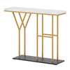 100 CM Console Table with HY-Shaped Metal Frame for Hallway Living Room-White
