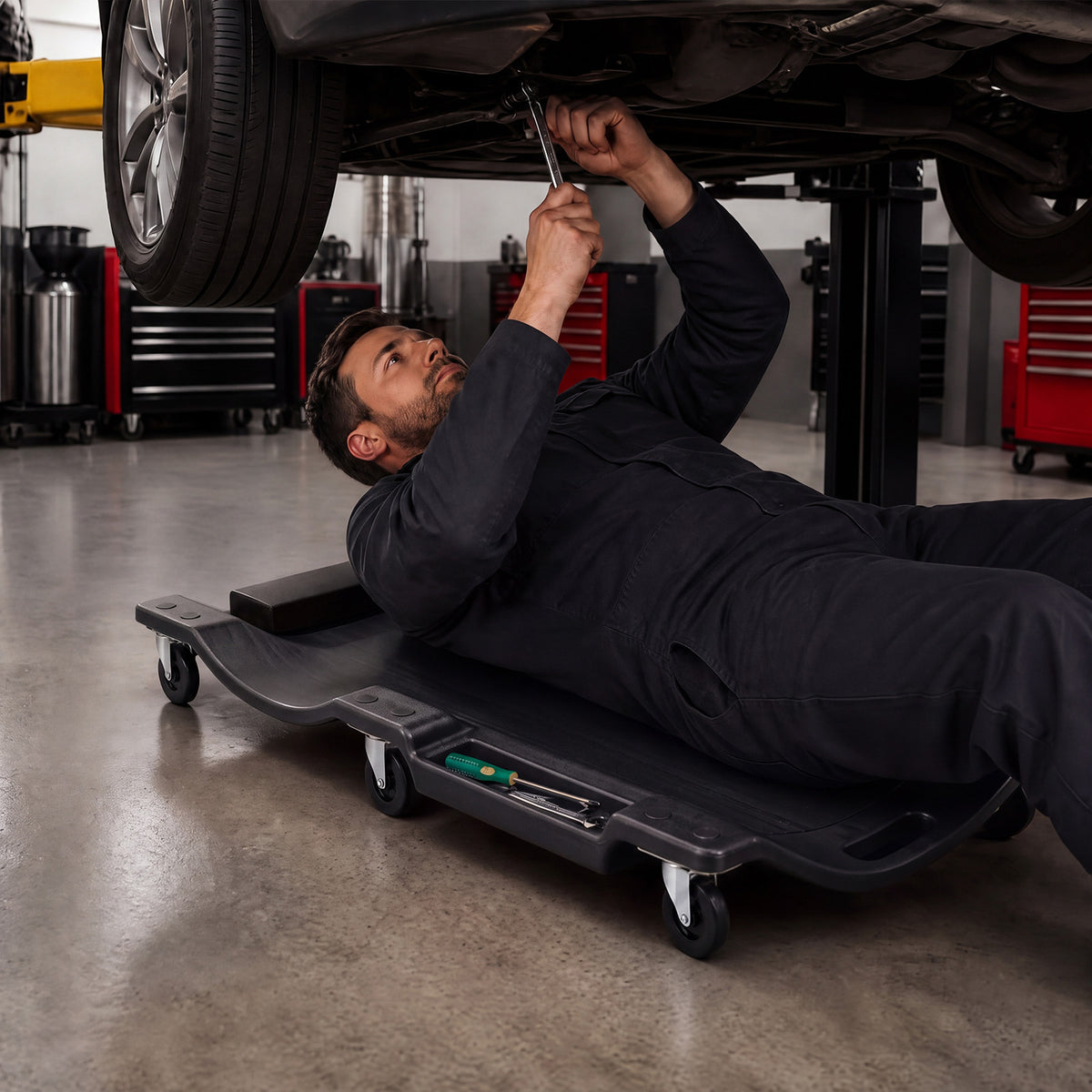 101 CM Low Profile Rolling Garage Creeper with Padded Headrest-Black
