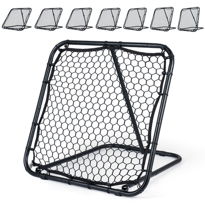 The sports equipment rebounder shown from the front with seven angle options displayed above
